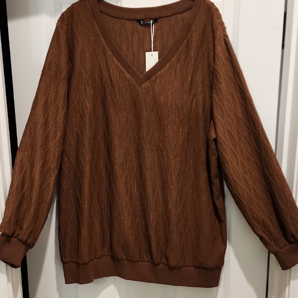 NEW Bloomchic Chocolate Brown Textured Stretchy Knit Top 1x - Picture 1 of 6